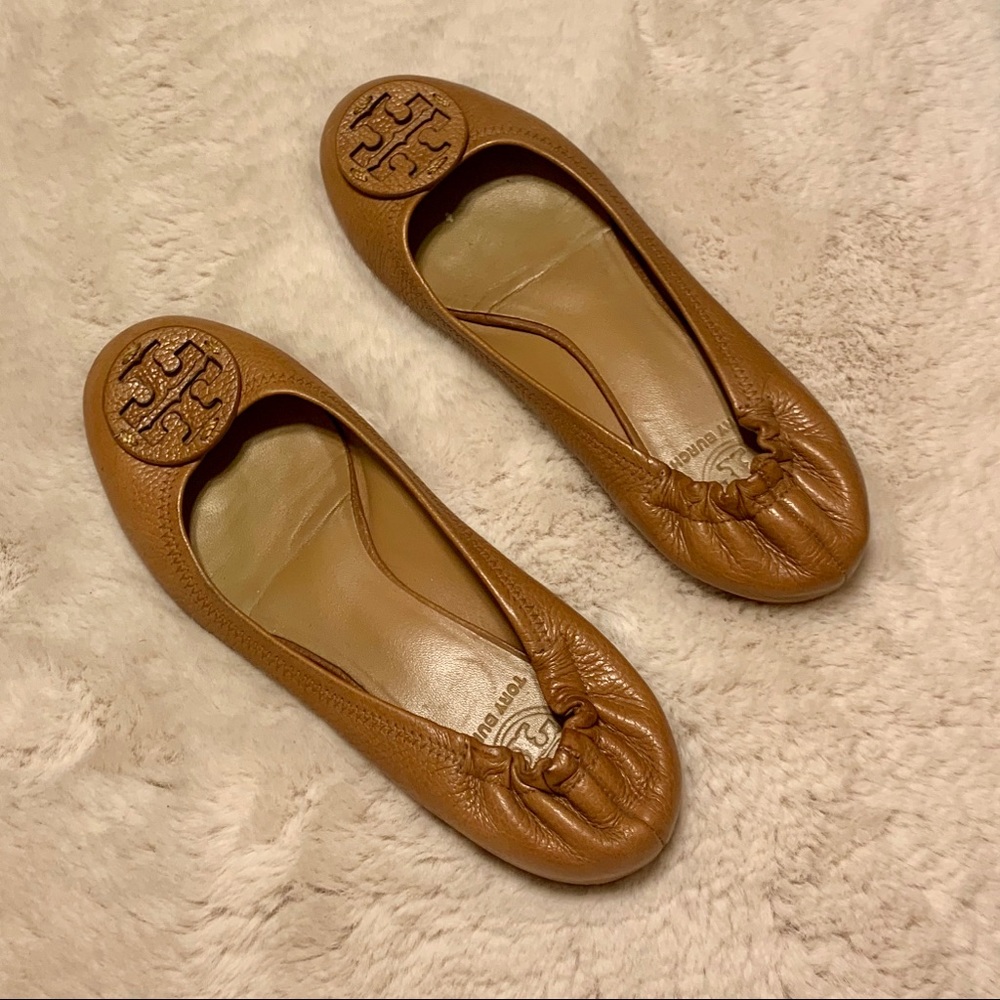 Tory Burch Camel Leather Ballet Flats